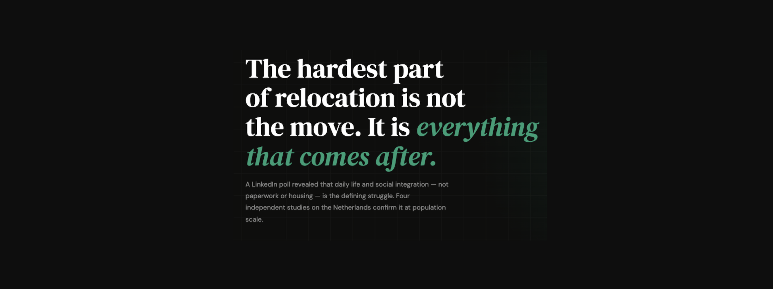 The hardest part of relocation is not the move — hero text on dark background